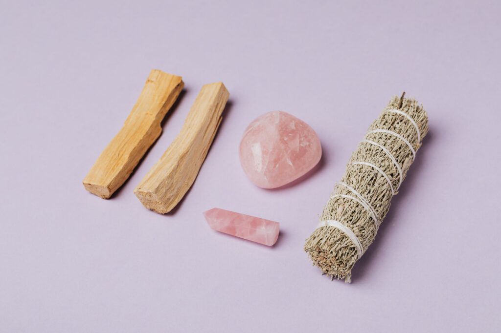 photo of sage beside rose quartz